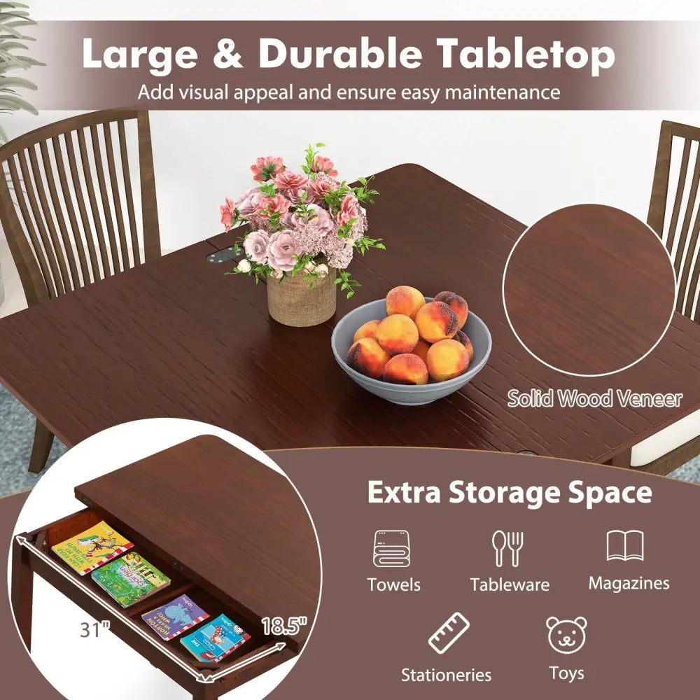 Mid Century Folding Dining Table for 4 People Extendable Kitchen Table with Hidden Storage-Brown - Brown - Dining Tables