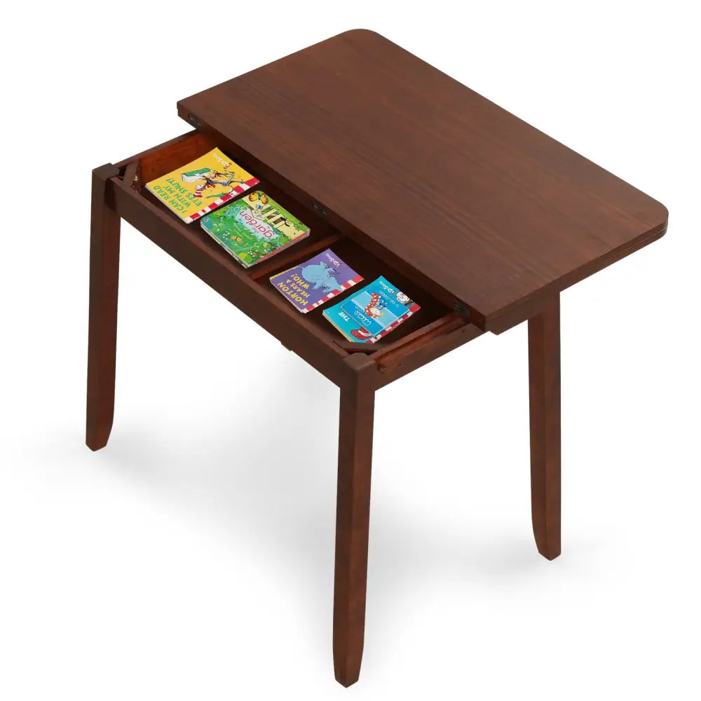 Mid Century Folding Dining Table for 4 People Extendable Kitchen Table with Hidden Storage-Brown - Brown - Dining Tables