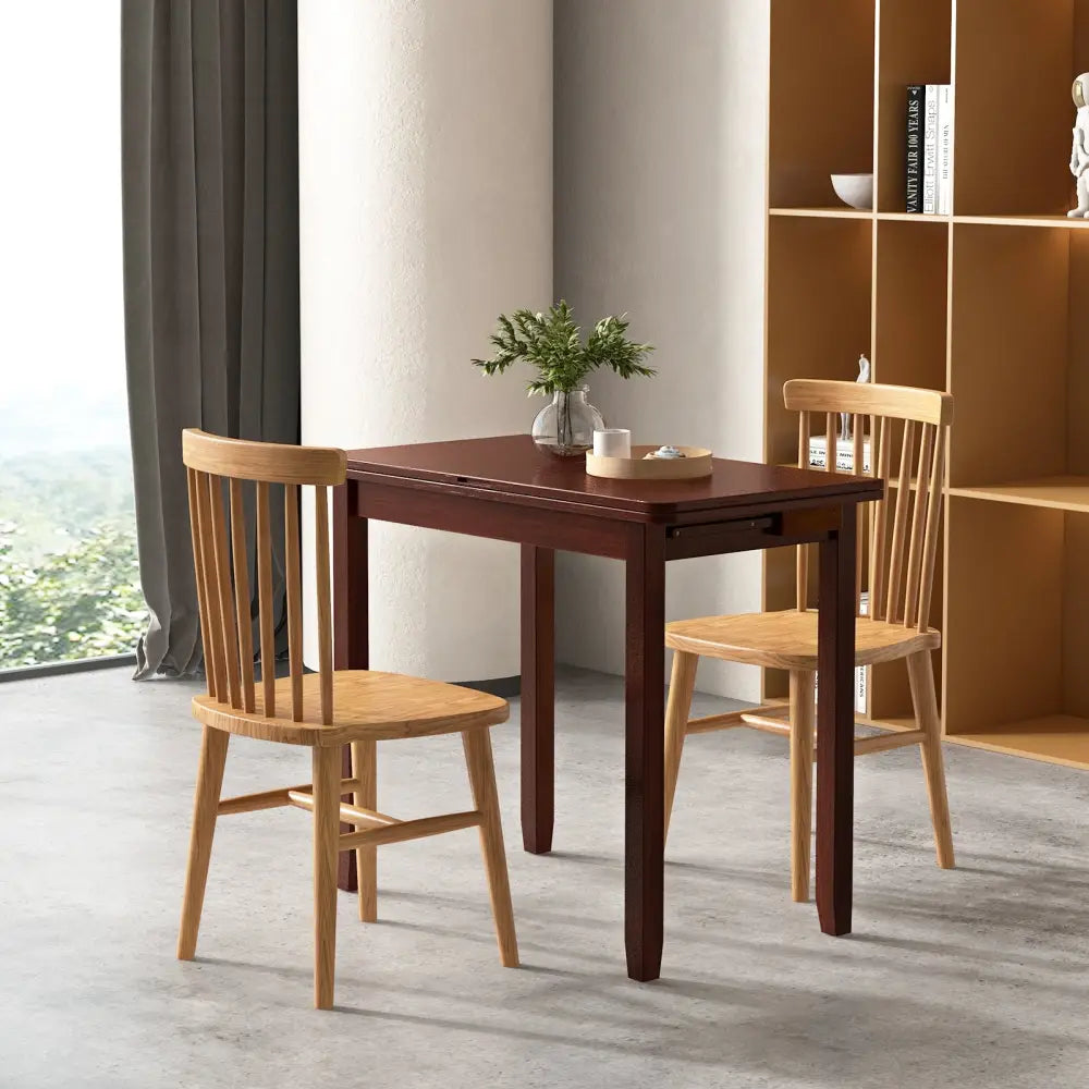 Mid Century Folding Dining Table for 4 People Extendable Kitchen Table with Hidden Storage-Brown - Brown - Dining Tables