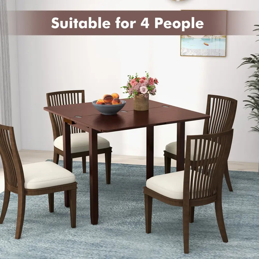 Mid Century Folding Dining Table for 4 People Extendable Kitchen Table with Hidden Storage-Brown - Brown - Dining Tables