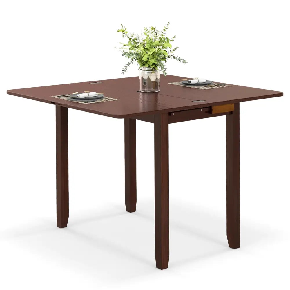 Mid Century Folding Dining Table for 4 People Extendable Kitchen Table with Hidden Storage-Brown - Brown - Dining Tables