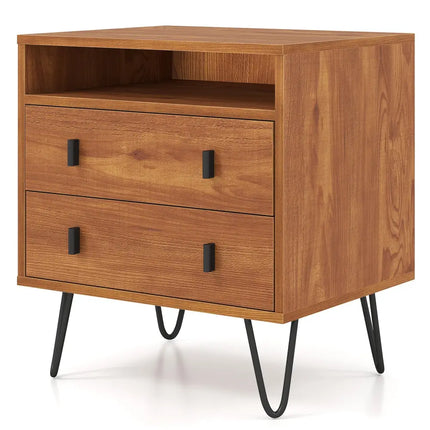 Mid Century Modern 2-Drawer Nightstand with Storage Compartment-Walnut - Walnut - Nightstands
