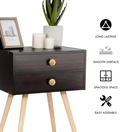 Mid Century Modern 2 Drawers Nightstand in Natural-Brown - Brown - Nightstands