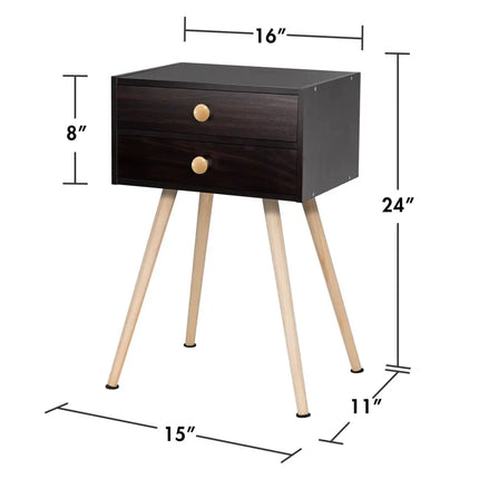 Mid Century Modern 2 Drawers Nightstand in Natural-Brown - Brown - Nightstands