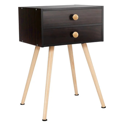 Mid Century Modern 2 Drawers Nightstand in Natural-Brown - Brown - Nightstands