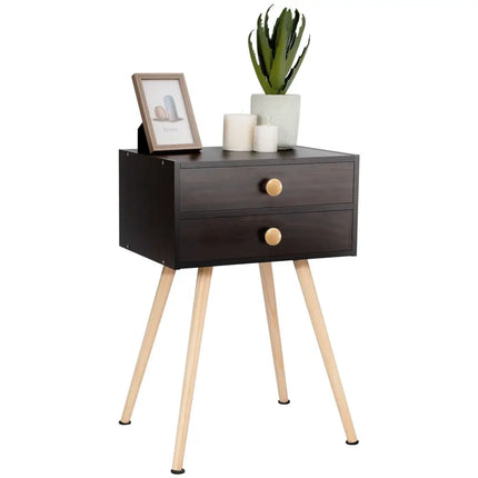 Mid Century Modern 2 Drawers Nightstand in Natural-Brown - Brown - Nightstands