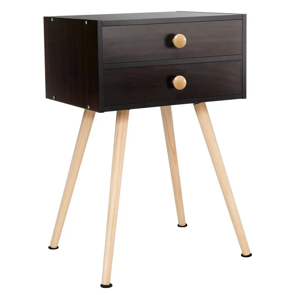 Mid Century Modern 2 Drawers Nightstand in Natural-Brown - Brown - Nightstands