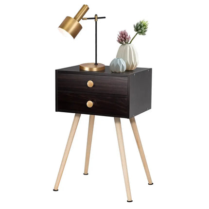 Mid Century Modern 2 Drawers Nightstand in Natural-Brown - Brown - Nightstands