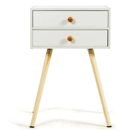 Mid Century Modern 2 Drawers Nightstand in Natural-White - White - Nightstands