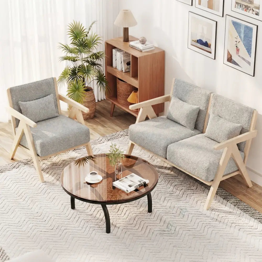 Mid-Century Modern Accent Chair Artificial Leather Sofa Chair with Rubber Wood Frame-Gray - Gray - Accent Chairs