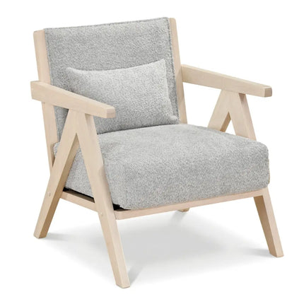 Mid-Century Modern Accent Chair Artificial Leather Sofa Chair with Rubber Wood Frame-Gray - Gray - Accent Chairs