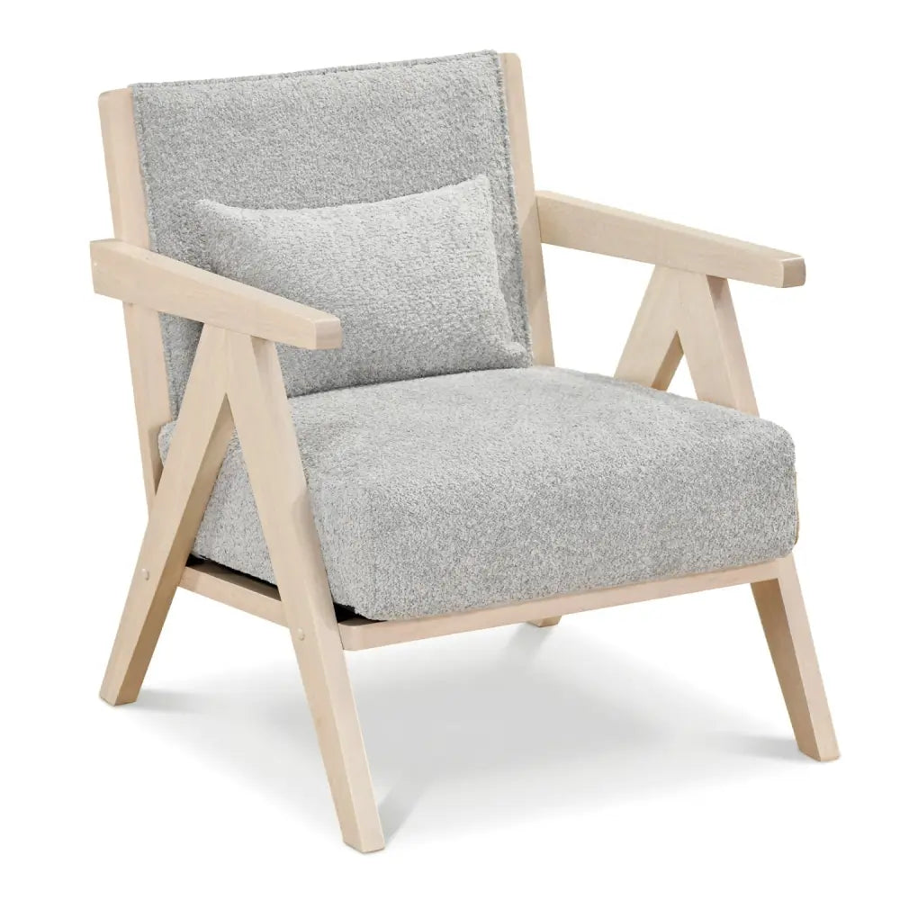 Mid-Century Modern Accent Chair Artificial Leather Sofa Chair with Rubber Wood Frame-Gray - Gray - Accent Chairs