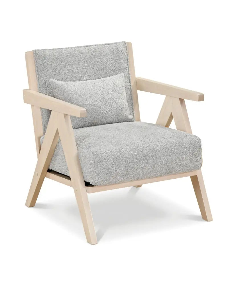 Mid-Century Modern Accent Chair Artificial Leather Sofa Chair with Rubber Wood Frame-Gray - Gray - Accent Chairs