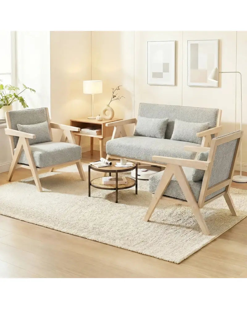 Mid-Century Modern Accent Chair Artificial Leather Sofa Chair with Rubber Wood Frame-Gray - Gray - Accent Chairs