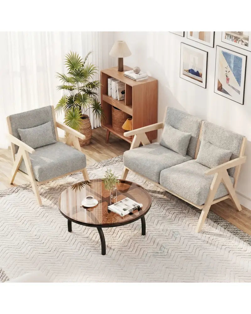 Mid-Century Modern Accent Chair Artificial Leather Sofa Chair with Rubber Wood Frame-Gray - Gray - Accent Chairs