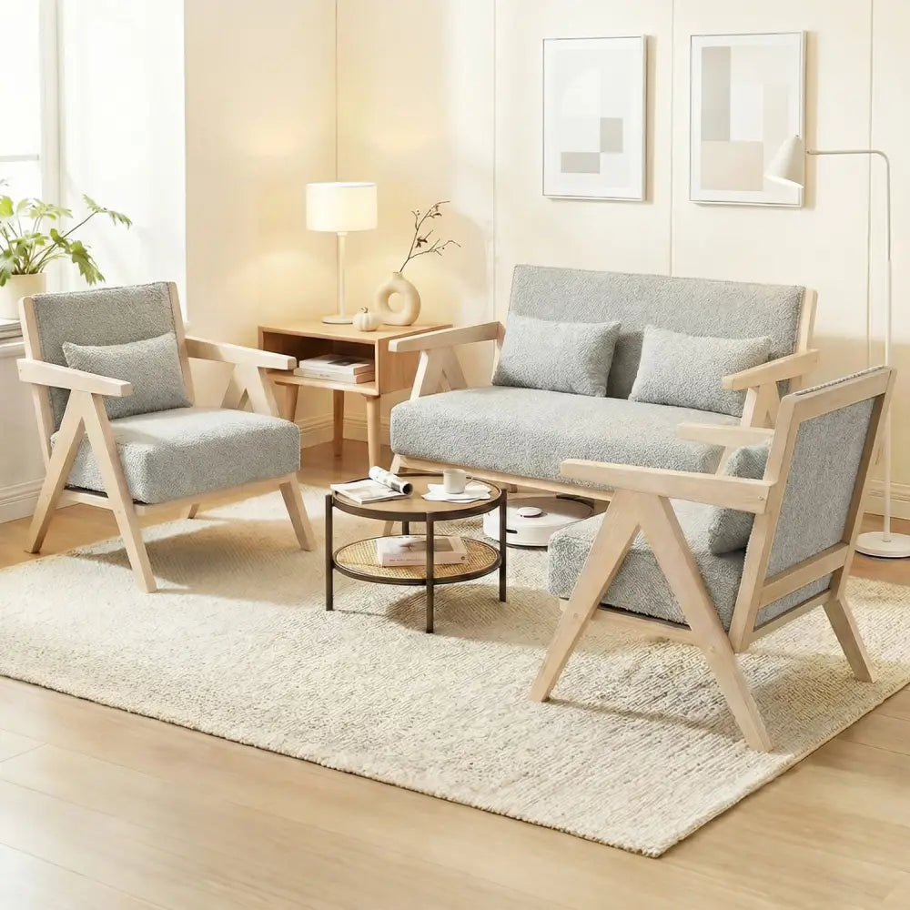 Mid-Century Modern Accent Chair Artificial Leather Sofa Chair with Rubber Wood Frame-Gray - Gray - Accent Chairs