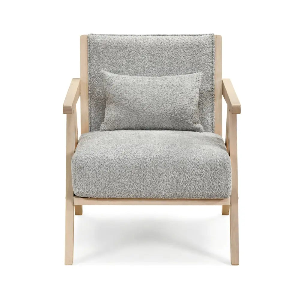 Mid-Century Modern Accent Chair Artificial Leather Sofa Chair with Rubber Wood Frame-Gray - Gray - Accent Chairs