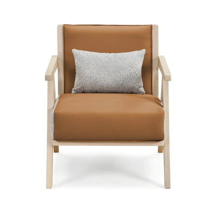 Mid-Century Modern Accent Chair Artificial Leather Sofa Chair with Rubber Wood Frame-Brown - Brown - Accent Chairs