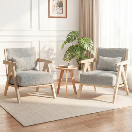 Mid-Century Modern Accent Chair Artificial Leather Sofa Chair with Rubber Wood Frame-Gray - Gray - Accent Chairs