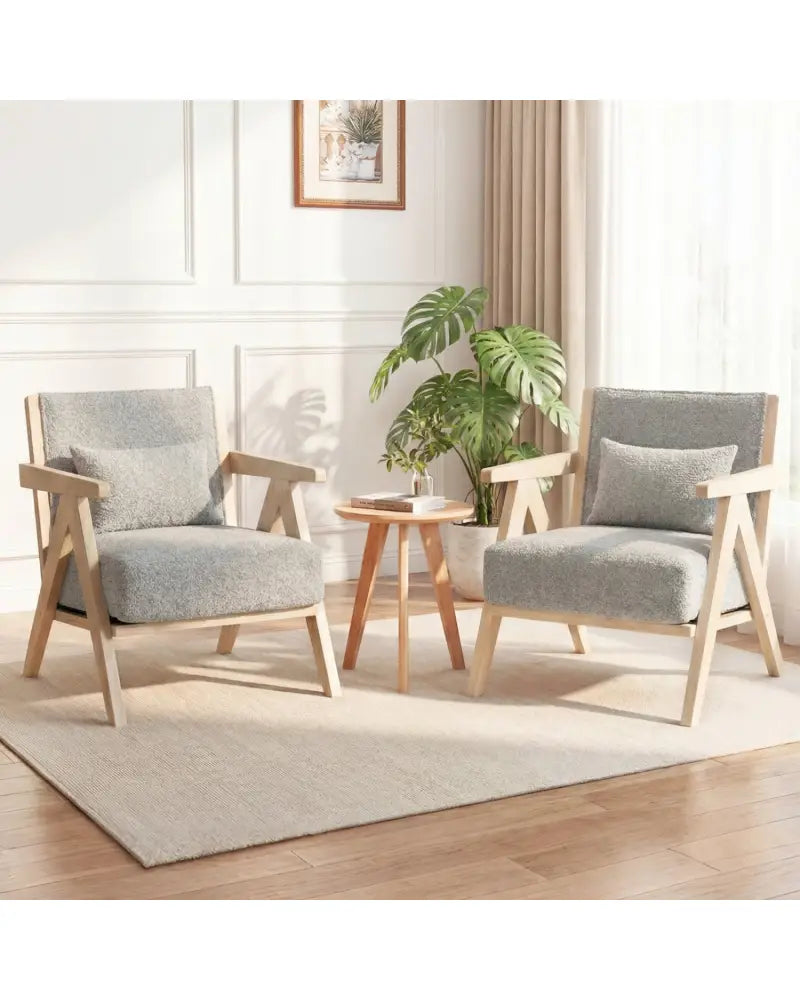 Mid-Century Modern Accent Chair Artificial Leather Sofa Chair with Rubber Wood Frame-Gray - Gray - Accent Chairs