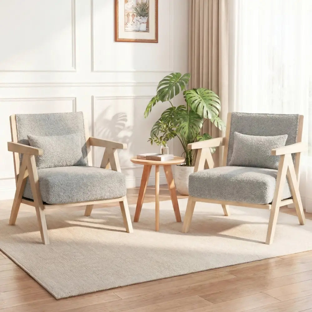 Mid-Century Modern Accent Chair Artificial Leather Sofa Chair with Rubber Wood Frame-Gray - Gray - Accent Chairs