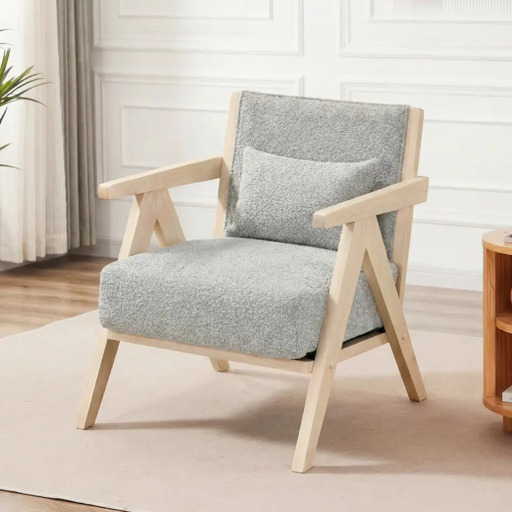 Mid-Century Modern Accent Chair Artificial Leather Sofa Chair with Rubber Wood Frame-Gray - Gray - Accent Chairs