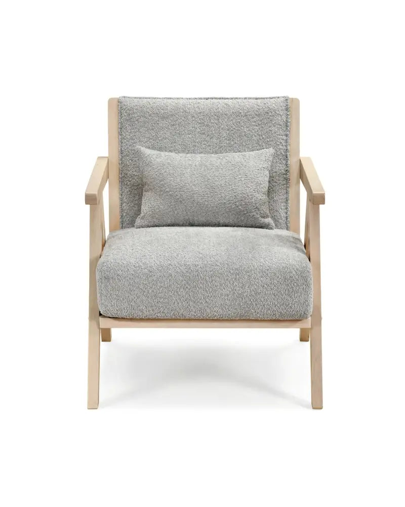 Mid-Century Modern Accent Chair Artificial Leather Sofa Chair with Rubber Wood Frame-Gray - Gray - Accent Chairs