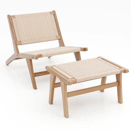 Mid Century Modern Accent Chair Farmhouse Braided Rope Chair with Ottoman - Patio Dining Chairs