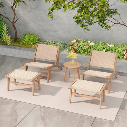 Mid Century Modern Accent Chair Farmhouse Braided Rope Chair with Ottoman - Patio Dining Chairs
