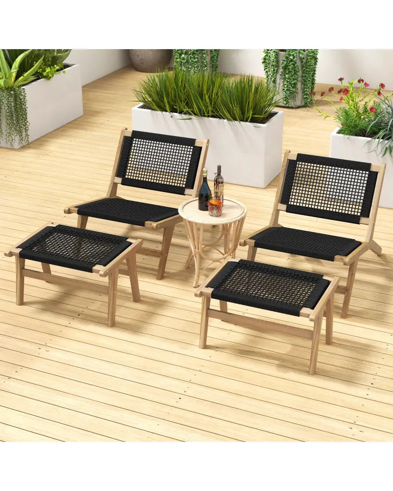 Mid Century Modern Accent Chair Farmhouse Handwoven Cordage with Ottoman - Patio Dining Chairs