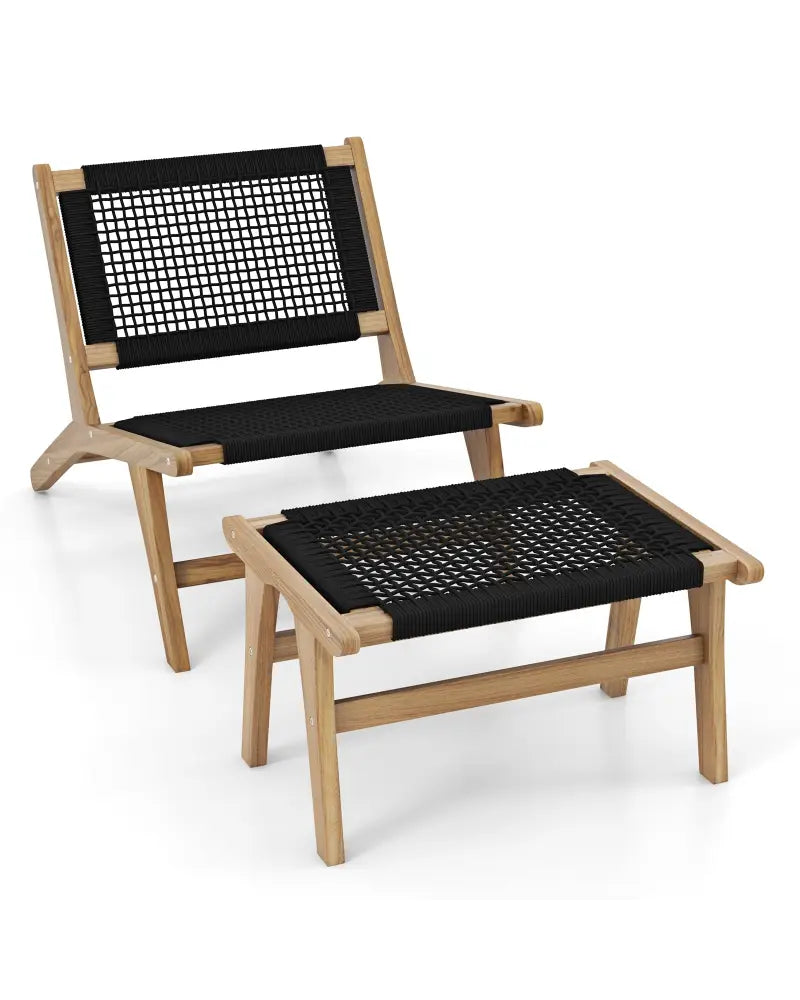 Mid Century Modern Accent Chair Farmhouse Handwoven Cordage with Ottoman - Patio Dining Chairs
