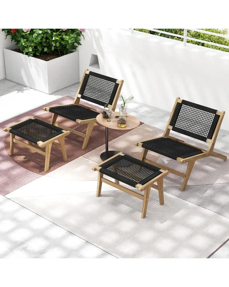 Mid Century Modern Accent Chair Farmhouse Handwoven Cordage with Ottoman - Patio Dining Chairs