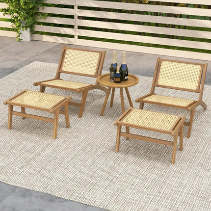 Mid Century Modern Accent Chair Farmhouse Handwoven Rattan Chair with Ottoman - Patio Dining Chairs
