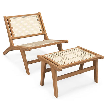Mid Century Modern Accent Chair Farmhouse Handwoven Rattan Chair with Ottoman - Patio Dining Chairs