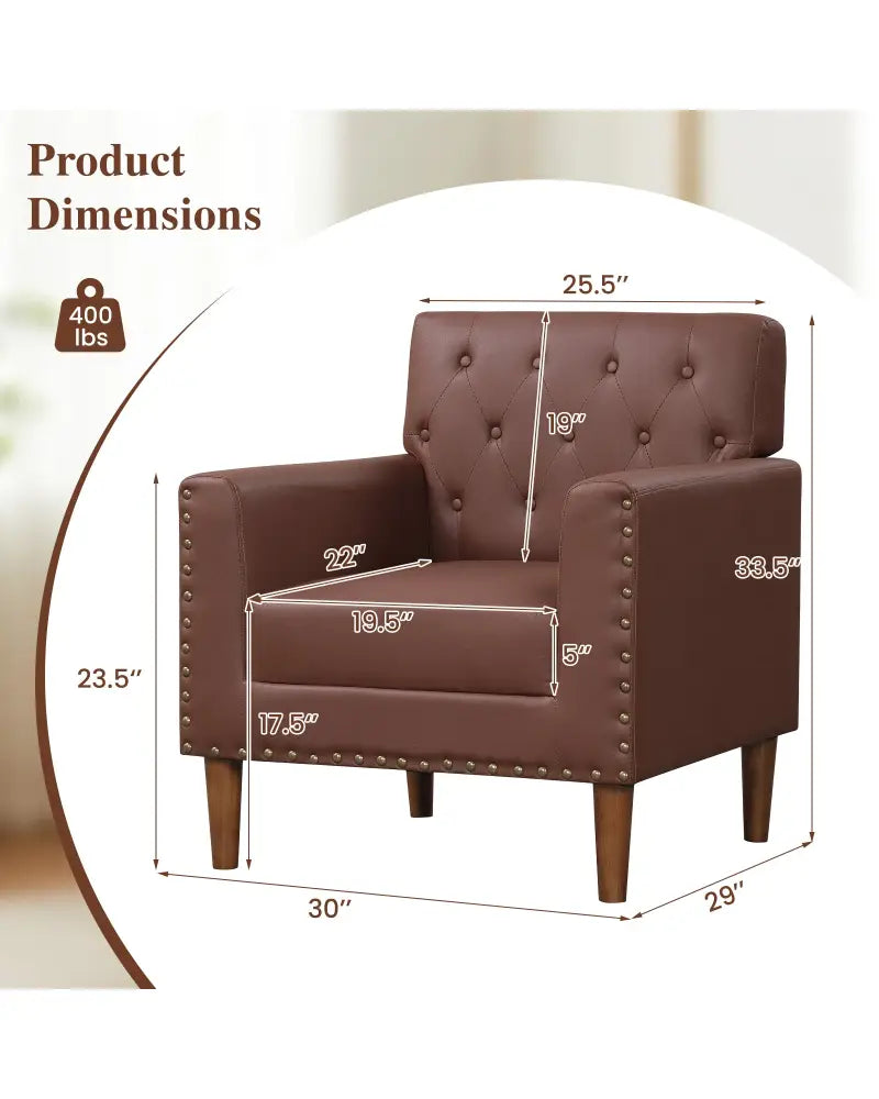 Mid Century Modern Accent Chair with Button Tufted Decoration and Rivets-Brown - Brown - Accent Chairs