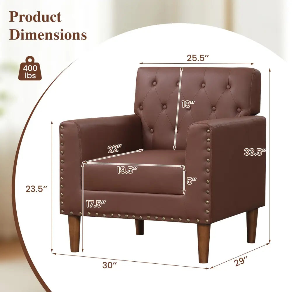 Mid Century Modern Accent Chair with Button Tufted Decoration and Rivets-Brown - Brown - Accent Chairs