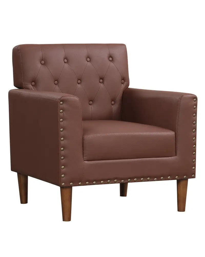 Mid Century Modern Accent Chair with Button Tufted Decoration and Rivets-Brown - Brown - Accent Chairs