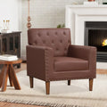 Mid Century Modern Accent Chair with Button Tufted Decoration and Rivets-Brown - Brown - Accent Chairs