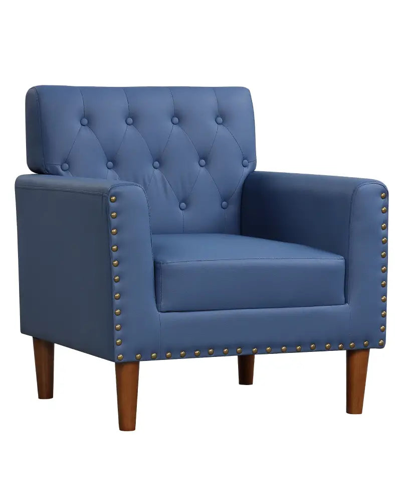 Mid Century Modern Accent Chair with Button Tufted Decoration and Rivets-Blue - Blue - Accent Chairs
