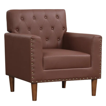 Mid Century Modern Accent Chair with Button Tufted Decoration and Rivets-Brown - Brown - Accent Chairs