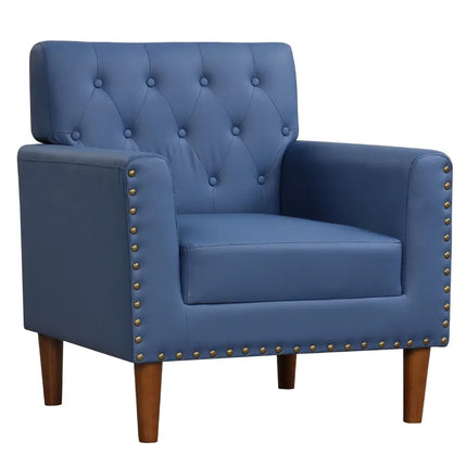 Mid Century Modern Accent Chair with Button Tufted Decoration and Rivets-Blue - Blue - Accent Chairs