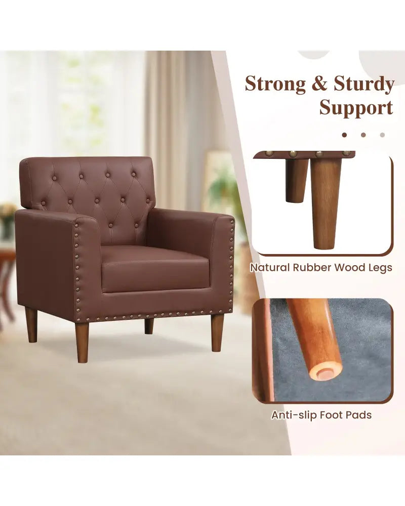Mid Century Modern Accent Chair with Button Tufted Decoration and Rivets-Brown - Brown - Accent Chairs