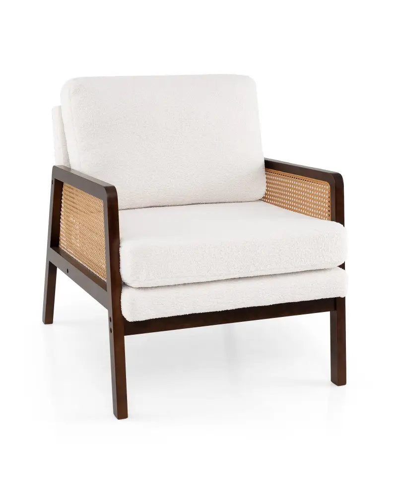 Mid Century Modern Accent Chair with Rattan Arms and Cushion-Brown - Brown - Accent Chairs