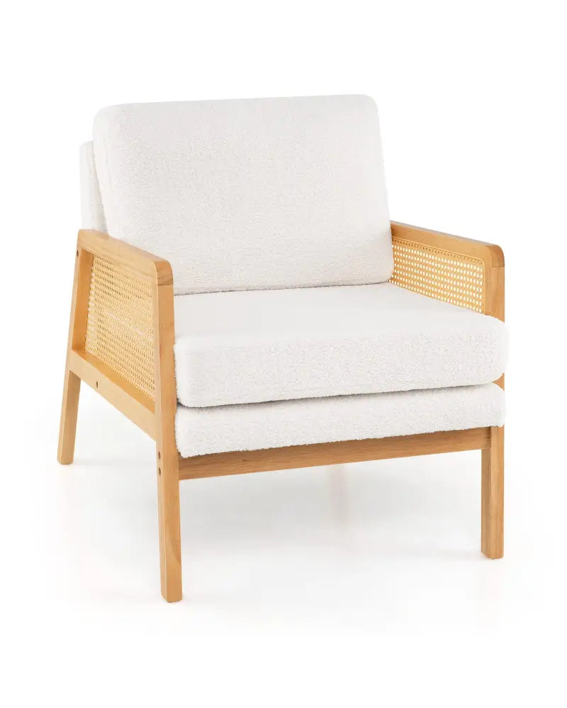 Mid Century Modern Accent Chair with Rattan Arms and Cushion-Natural - Natural - Accent Chairs