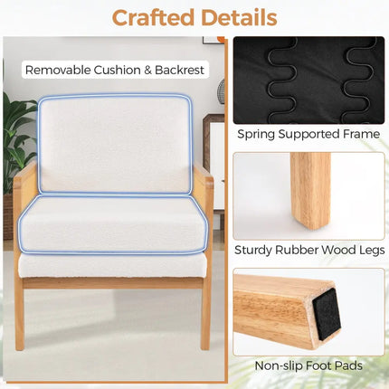 Mid Century Modern Accent Chair with Rattan Arms and Cushion-Natural - Natural - Accent Chairs