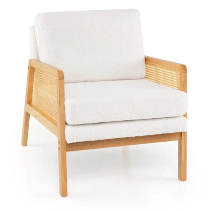 Mid Century Modern Accent Chair with Rattan Arms and Cushion-Natural - Natural - Accent Chairs