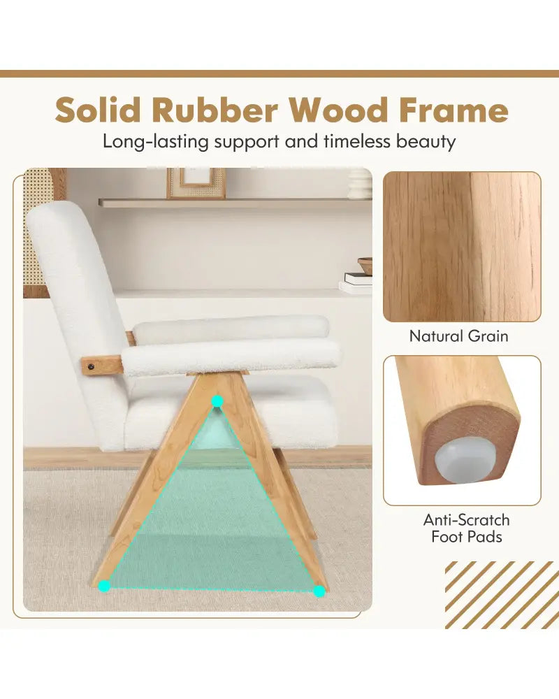 Mid Century Modern Accent Chair with Rubber Wood Frame and Padded Armrests-White - White - Accent Chairs