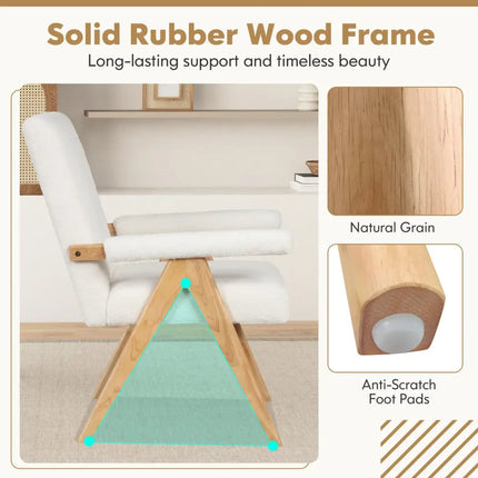 Mid Century Modern Accent Chair with Rubber Wood Frame and Padded Armrests-White - White - Accent Chairs