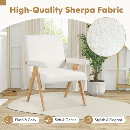 Mid Century Modern Accent Chair with Rubber Wood Frame and Padded Armrests-White - White - Accent Chairs