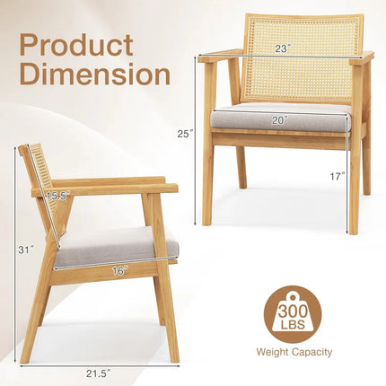 Mid Century Modern Accent Chairs Set of 2 with Breathable Rattan Back-Natural - Natural - Accent Chairs